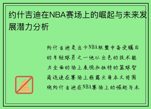 约什吉迪在NBA赛场上的崛起与未来发展潜力分析