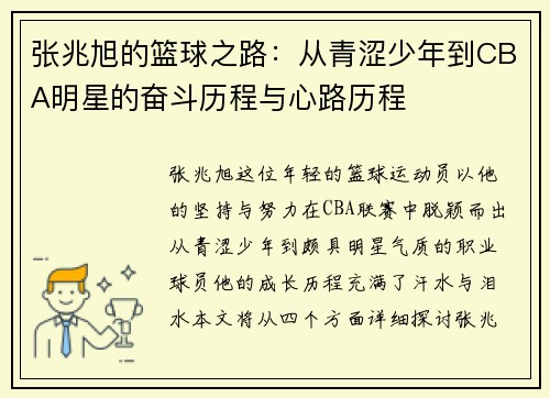 张兆旭的篮球之路：从青涩少年到CBA明星的奋斗历程与心路历程